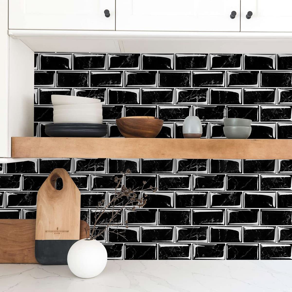 Black Peel and Stick Backsplash Wallpaper Kitchen Wallpaper 11.8inch x 196.8inch Home & Garden