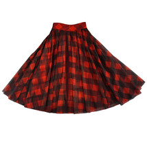 Womens Red Plaid Skirt Long Tulle Plaid Skirt - Red Check,High Waist, Plus Size image 14