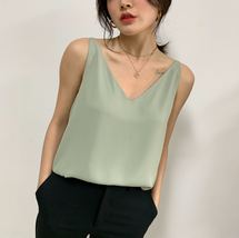 Sleeveless Pale Blue Chiffon Top V-Neck Chiffon Tank Top Bridesmaid Chiffon Top image 9