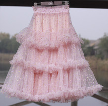 Floral Tiered Tulle Skirt Outfit Summer Holiday Long Tulle Skirt Plus Size image 11