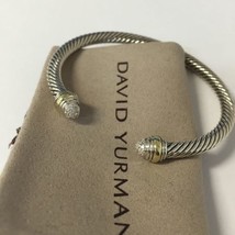 David Yurman Silver & 14k Gold 5mm Cable Cuff Bracelet With Diamonds Tips - $395.01