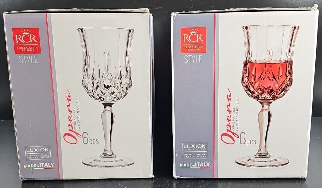 Vintage Royal Crystal Rock (RCR) Italian Wine or Water Goblets Opera -  Sold in Sets of 4