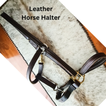 Leather Horse size Halter Dark Brown Brass Hardware USED image 4