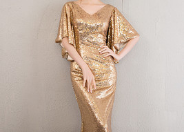 Rose Gold Sleeves Sequin Dress Gold Maxi Long Plus Size Mermaid Sequin Dress NWT image 10