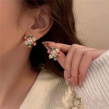 NWT, Cute Christmas Snowflake Stud Earrings with Colorful Rhinestone - $29.03