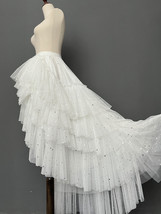 White Sparkly Layered Tulle Skirt Outfit High-low Wedding Party Tulle Skirts  image 2