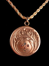 Antique Fleu de lis Locket - Vintage rose gold plate art  deco locket - ... - $165.00