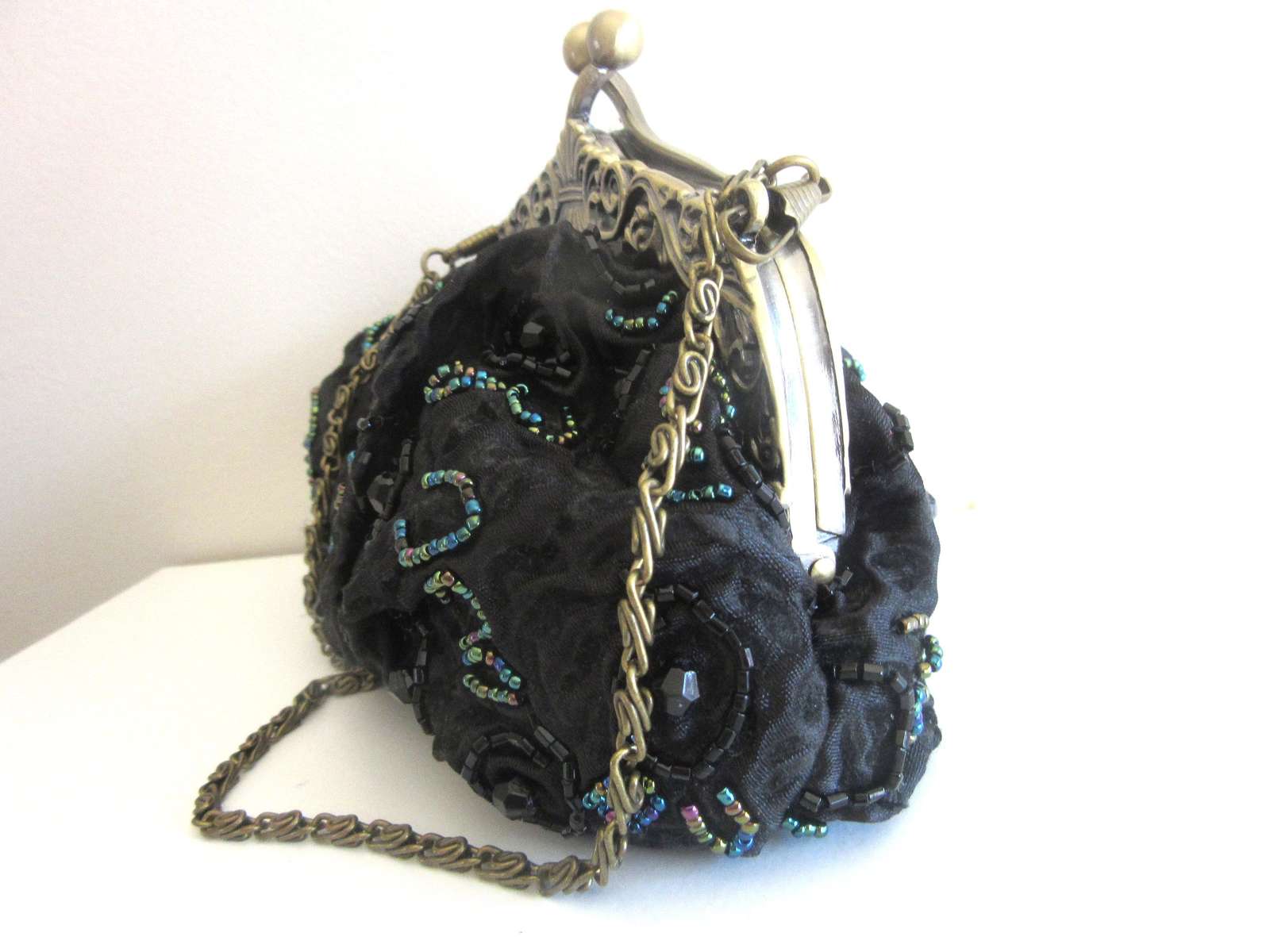Peacock Beaded Evening Handbag or Shoulderbag Two Detachable Chain