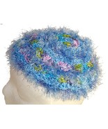 Blue and Multi-color Fuzzy Crochet Beanie Hat - $11.80