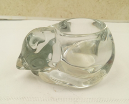 Vintage Indiana Clear Glass Sleeping Cat Votive Candle Holder #4458 Labeled - $11.13