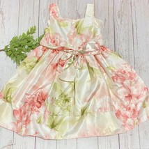 YOUNGLAND Girls 5 Fancy FLORAL Party Dress Tie Back Crinoline PINK GREEN... - $18.99