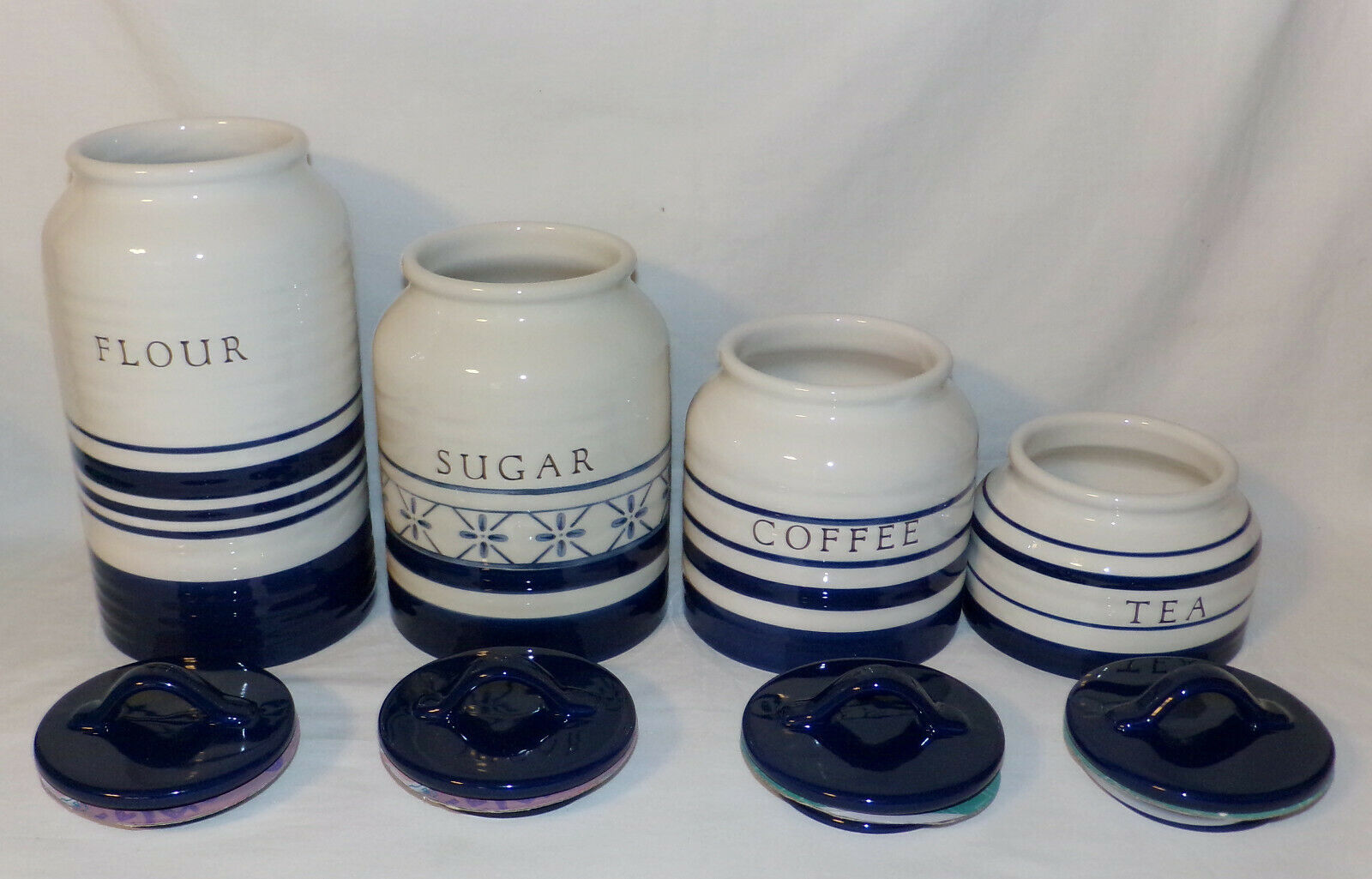 Vintage Plastic 4 Canister Set Flour Sugar Coffee Tea Brown Beige Nesting  MCM