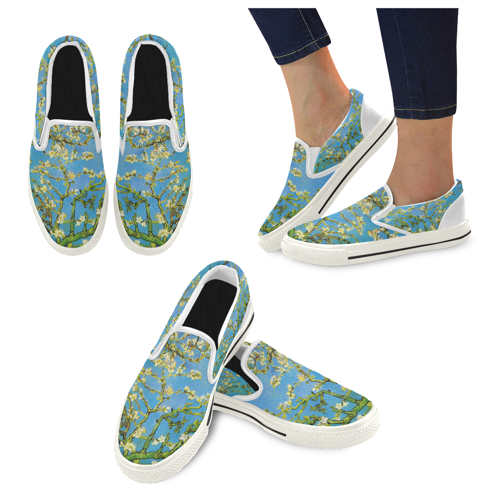 almond branches in bloom van gogh art slip-on canvas women's shoes us size 6-10