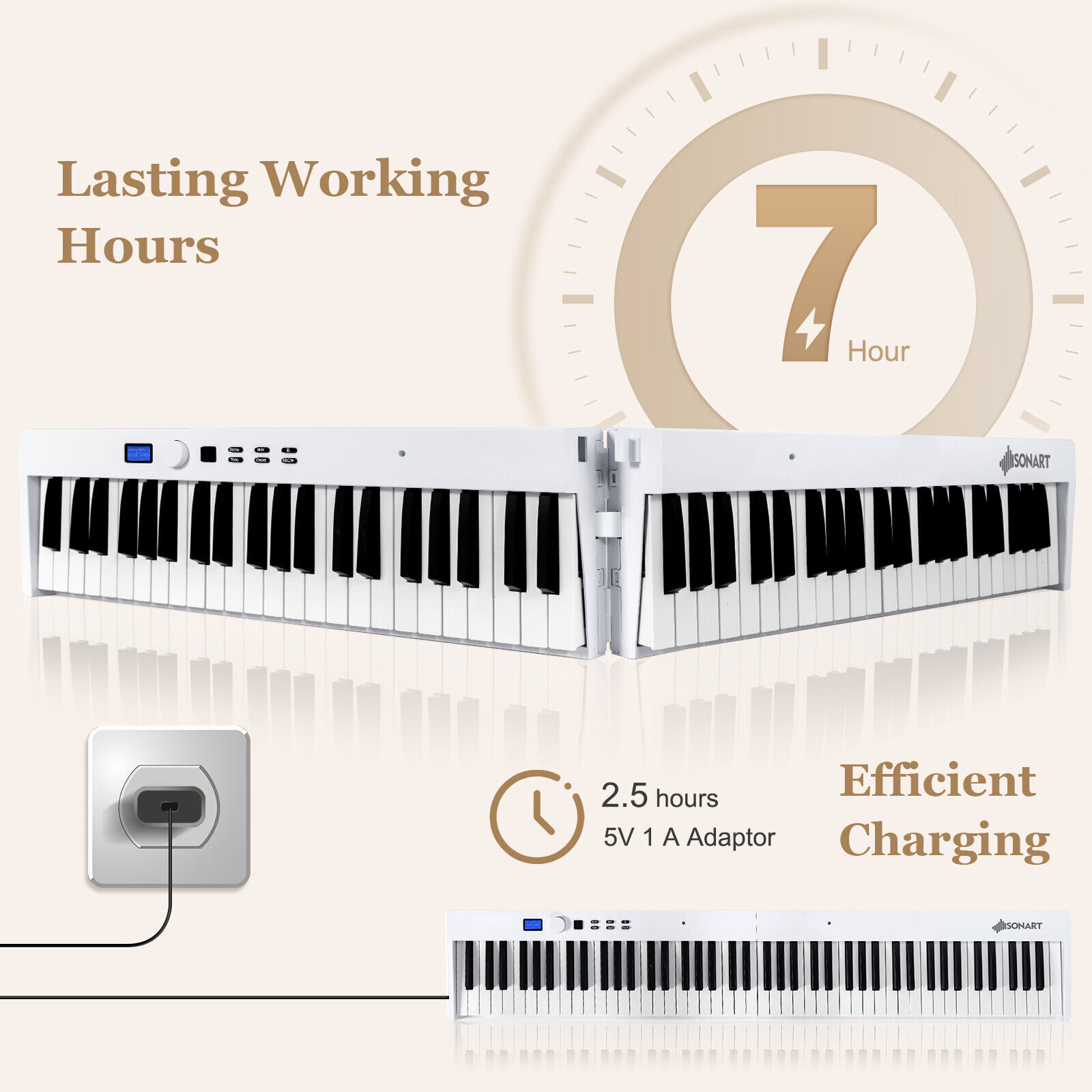 88-Key Folding Electric Piano Keyboard Semi Weighted Full Size MIDI Black