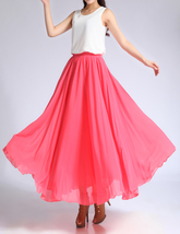 Melon Red Chiffon Skirt High Waisted Beach Chiffon Skirt Plus Size