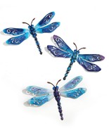 Blue Dragonfly Wall Plaques Set 3 Metal w Wing Cutouts 10&quot; H Home Garden... - $79.19