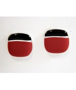 Red, Silver and Black Metal and Enamel Pierced Earrings - Great Colors & Style! - $9.99