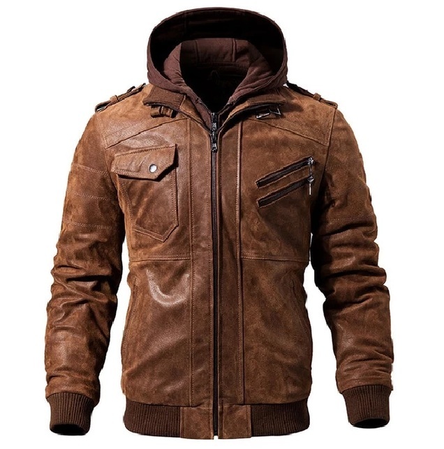 BRAND NEW MEN'S BRANDO STYLE VINTAGE BROWN HOODIE LEATHER JACKET - Men ...