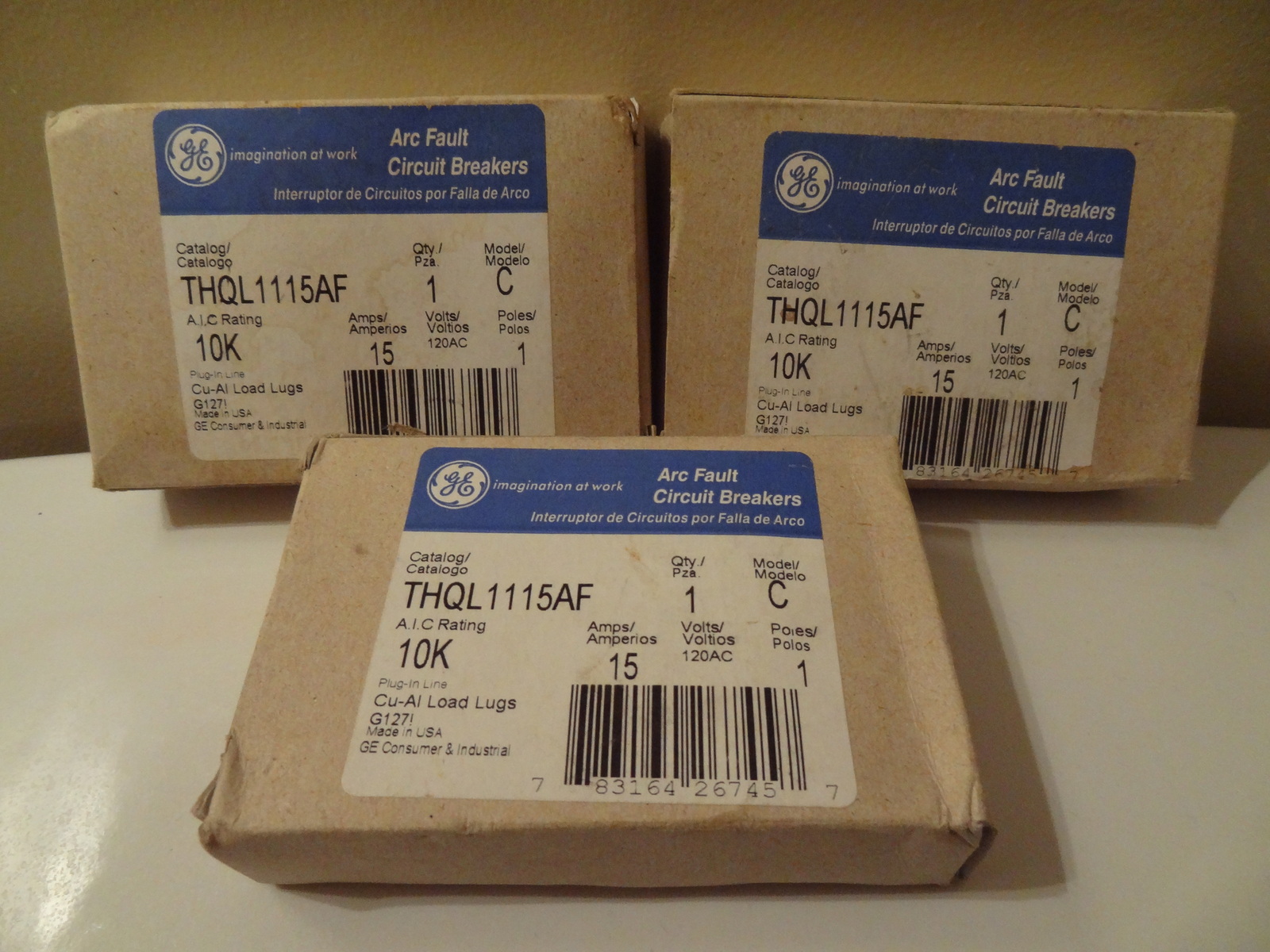 GE ARC FAULT CIRCUIT BREAKERS LOT of 3 NEW N BOX 15 AMP MODEL C