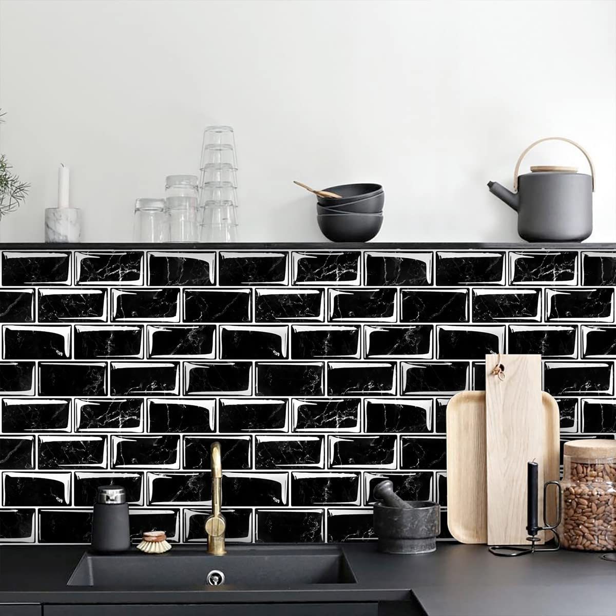 Black Peel and Stick Backsplash Wallpaper Kitchen Wallpaper 11.8inch x 196.8inch Home & Garden