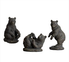 Black Bear Figurines Set of 3 Play Textured Detail  8", 7" 5" high Poly Stone
