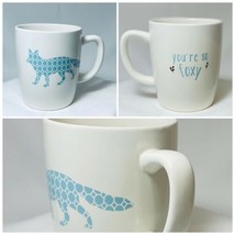Target Stoneware &#39;YOU&#39;RE SO FOXY&quot; White Coffee Mug Cup Teal Blue Fox 12 oz - $15.83