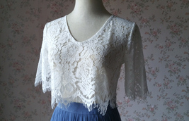White Lace Crop Top Bridesmaid Separates Lace Top Crop Sleeve Custom Plus Size image 3