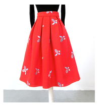 Women RED Winter Pleated Skirt Red Wool Party Skirt Plus Size Midi Wool Skirt  image 1