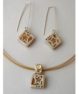 Set Sterling Silver Star Mosaic Dangle Earrings Pendant Necklace Orange ... - $229.99