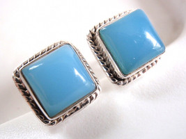 Chalcedony Square Stud Earrings Rope Weave Border 925 Sterling Silver New r412m - $21.59