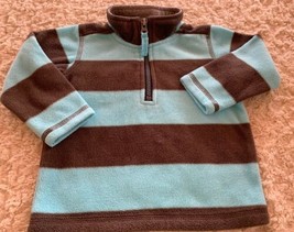 Carters Boys Blue Gray Striped Fleece Long Sleeve Shirt Zip Neck 12 Months - $5.39
