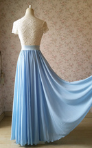 Blue Wedding Chiffon Skirt Flowy Blue Bridesmaid Chiffon Skirts Plus Size image 2