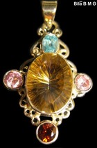 GOLDEN MYSTIC TOPAZ PENDANT in Sterling  with BLUE TOPAZ, GARNET and PIN... - $125.00