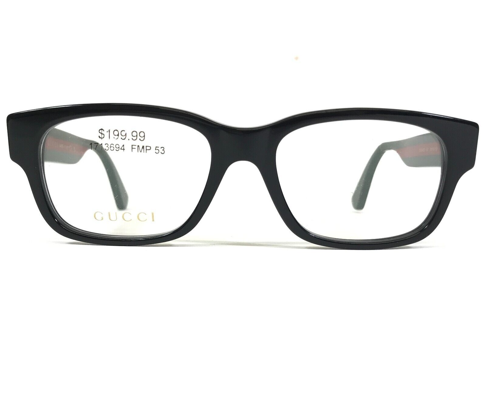 Gucci Eyeglasses Frames GG0343O 001 Black Green Red Striped Square 53