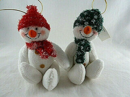 Plush Snowman Christmas Ornaments 6" 4.5" sitting Sparkly hats and scarves Plush - $8.90