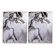 Set of 2 Ultra Modern White Black and Gold Marblized Wall Art - $655.96