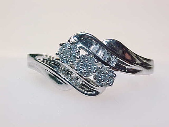 Primary image for Genuine DIAMONDS STERLING Silver Vintage Ring - Size 6 1/2 - FREE SHIPPING