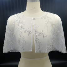 White Lace Bridal Wraps Cover-Ups Embroidery Lace Wedding Sequin Shawl Wrap Cape