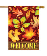 Colorful Fall Foliage House Flag Welcome Autumn Leaves 28" X 40" - $31.99