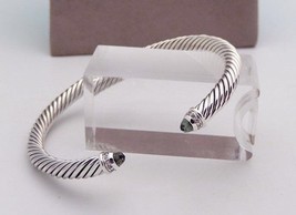 David Yurman Sterling Silver 925 5mm Cable Prasiolite Diamond Cuff Bracelet - $282.15