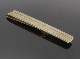 925 Sterling Silver &amp; 12K GOLD - Vintage 2 Tone Linear Striped Tie Clip ... - $48.36