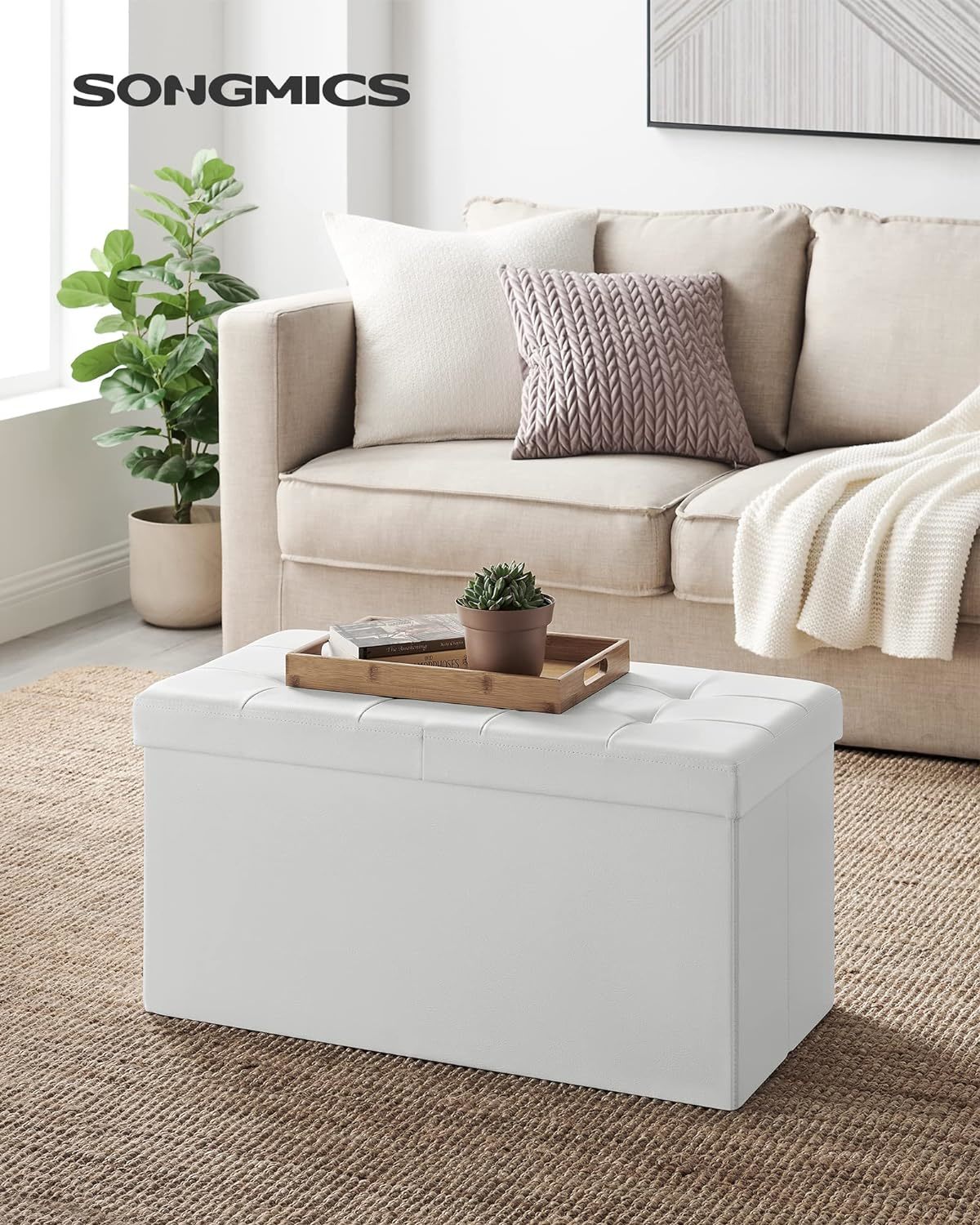 The Songmics 30" Folding Storage Ottoman Bench With Flipping Lid