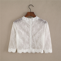 White 3/4 Sleeve Short Lace Tops Bridal Bridesmaid Shirt Boho wedding Plus Size image 6