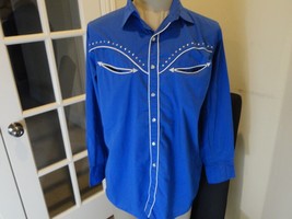 Vtg 90s Blue High Noon PEARL Snap L/S Western 55-45 Shirt W/ Rhinestones... - $29.69