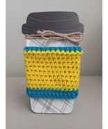 Handmade Crocheted Coffee Cup Cozy/Sleeve-New-Teal &amp; Yellow-Makes A Grea... - $10.00