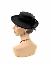 Vintage Black Faux STRAW Hat Morgan Taylor Hat W/ Flowers Black GARDEN P... - $38.90