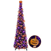 [ Orange &amp; Purple Lights ] 5 Ft Halloween Black Tree Timer Diy 50 Lights... - $51.99