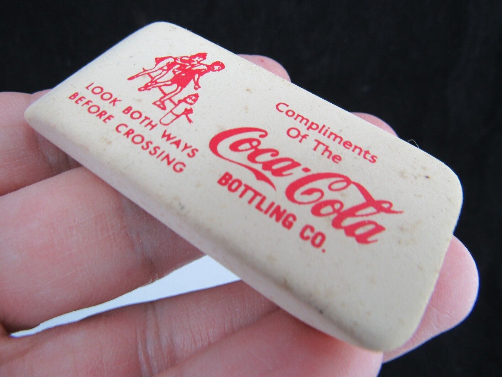 Vintage 1960's Coca Cola Bottling Co Eraser White Red Advertisement Gift 2.5"X1" - $13.09