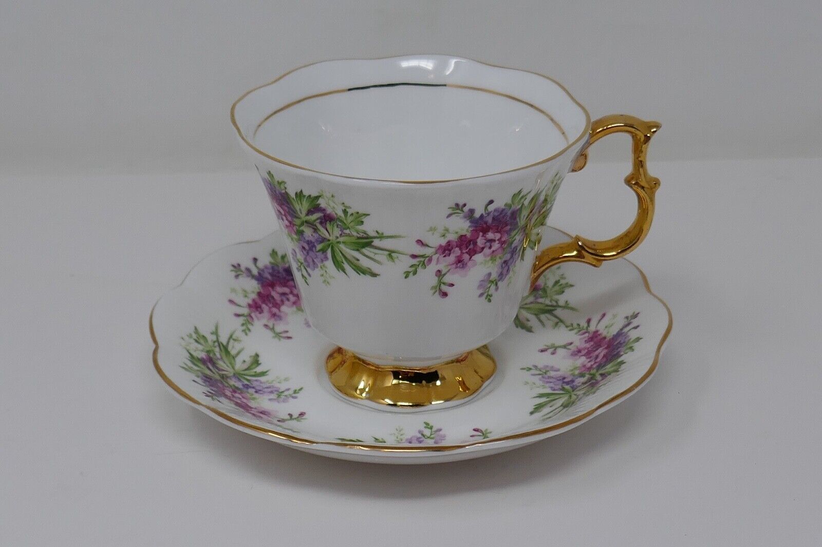 H M Sutherland Tea Cup and Saucer, Bright Pink Gold Leaves Teacup and  Saucer, Fine Bone China 