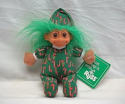 Vintage Russ Luv Pet Troll Doll Toy w Christmas Candy Cane Suit Green Ha... - $12.86